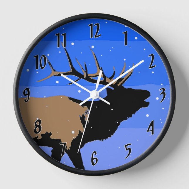 Bugling Elk in Winter  - Original Wildlife Art Clock (Front)
