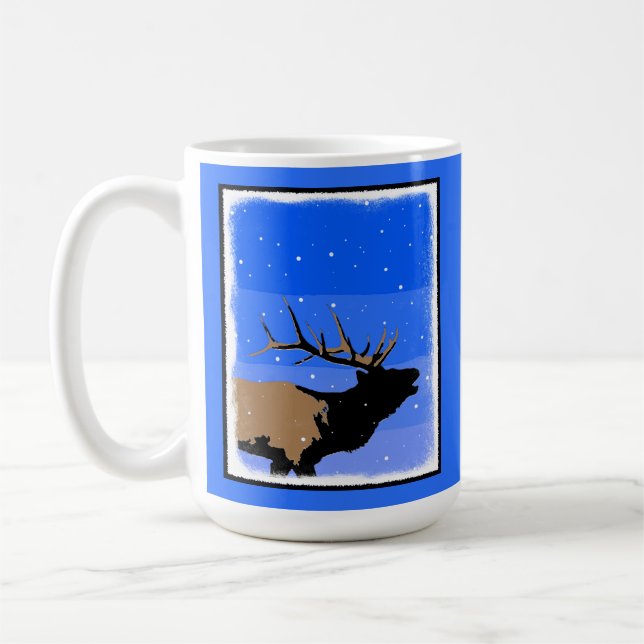 Bugling Elk in Winter  - Original Wildlife Art Coffee Mug (Left)