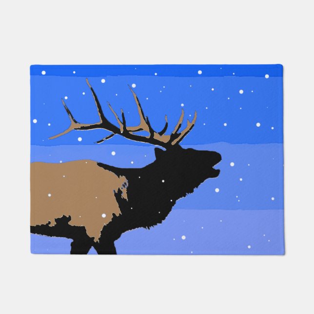 Bugling Elk in Winter  - Original Wildlife Art Doormat (Front)