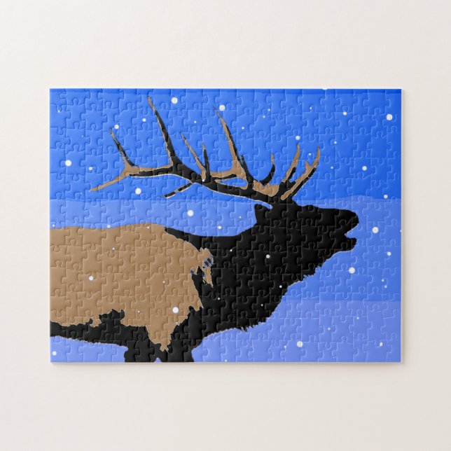 Bugling Elk in Winter  - Original Wildlife Art Jigsaw Puzzle (Horizontal)