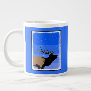 Bugling Elk in Winter - Original Wildlife Art Large Coffee Mug