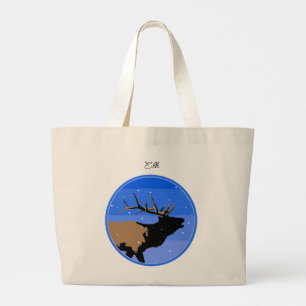 Bugling Elk in Winter  - Original Wildlife Art Large Tote Bag