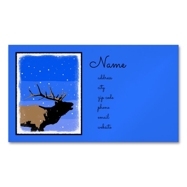 Bugling Elk in Winter  - Original Wildlife Art Magnetic Business Card (Front)