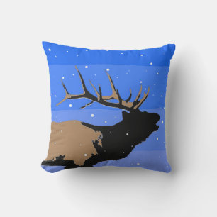 Bugling Elk in Winter  - Original Wildlife Art Outdoor Pillow