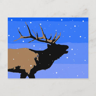 Bugling Elk in Winter - Original Wildlife Art Postcard