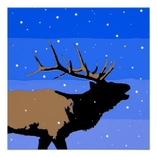 Bugling Elk in Winter  - Original Wildlife Art Poster