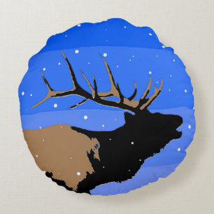 Bugling Elk in Winter - Original Wildlife Art Round Pillow