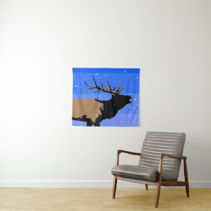 Bugling Elk in Winter  - Original Wildlife Art Tapestry