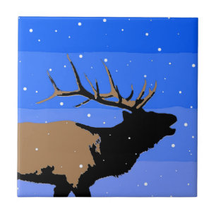 Bugling Elk in Winter  - Original Wildlife Art Tile