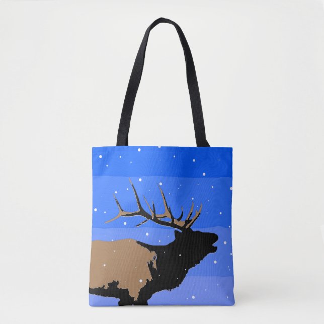 Bugling Elk in Winter  - Original Wildlife Art Tote Bag (Front)