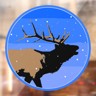 Bugling Elk in Winter - Original Wildlife Art Window Cling