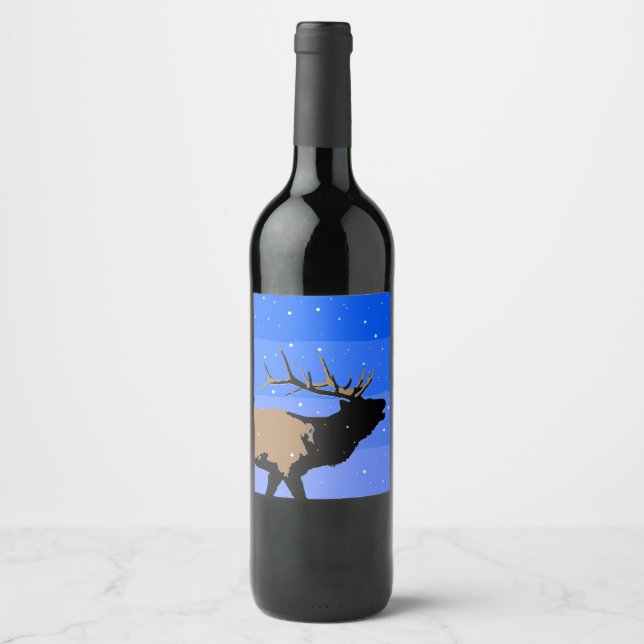 Bugling Elk in Winter  - Original Wildlife Art Wine Label (Front)