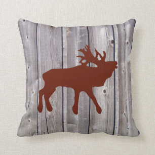 Bugling Elk on Rustic Wood Cabin Throw Pillow