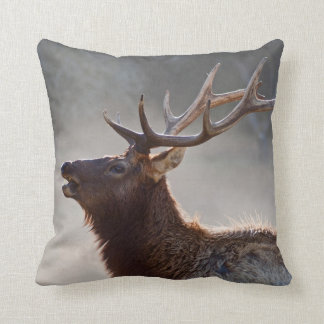 Bugling Rooseveldt Elk in Mist Throw Pillow
