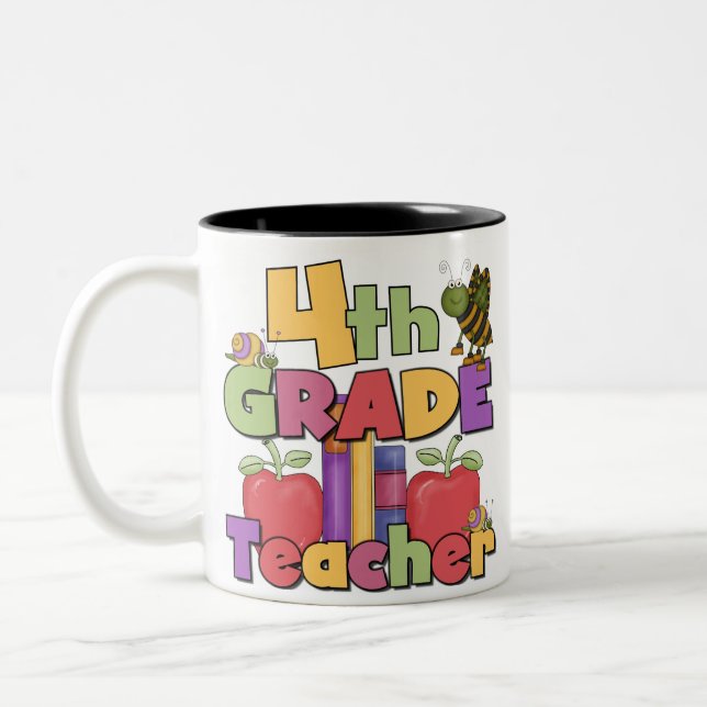 Bugs and Apples 4th Grade Teacher Two-Tone Coffee Mug (Left)