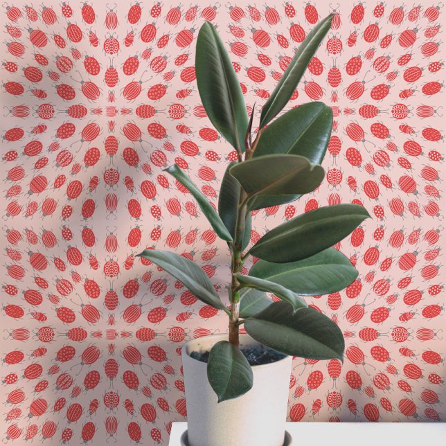 Bugs and Beetles Pattern Red on Pink Wallpaper (Fun bugs and beetles insect pattern art peel and stick wallpaper)