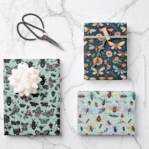 Bugs And Insects In Minty Greens Oranges And Pinks Wrapping Paper Sheet