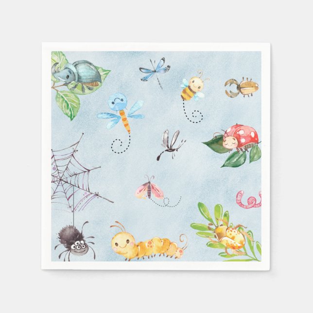 Bugs baby shower / birthday paper napkins insects. (Front)