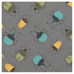 Bugs Beetles Mid Century Mod Cute Fabric
