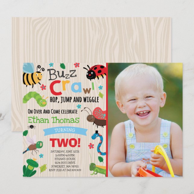 Bugs Birthday Invitation Boy Bugs Birthday Party (Front/Back)