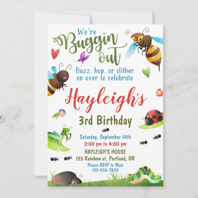 Bugs birthday invitation Bug 1st First birthday (Front)