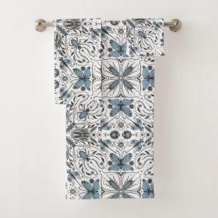 Bugs, black and blue bath towel set