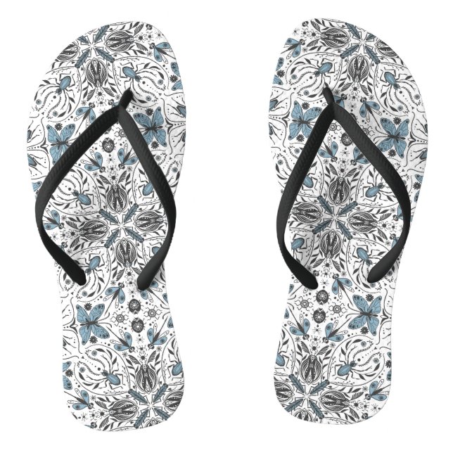 Bugs, black and blue flip flops (Footbed)