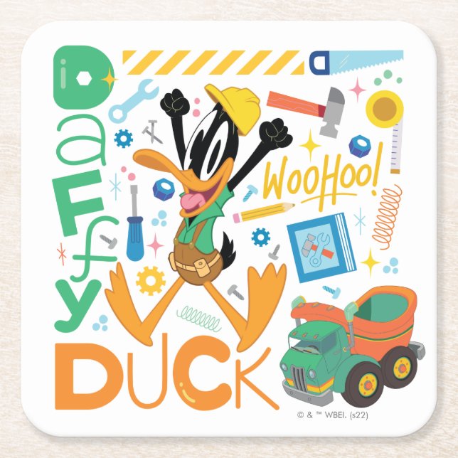 BUGS BUNNY BUILDERS™| DAFFY DUCK™ Work Tools Square Paper Coaster (Front)