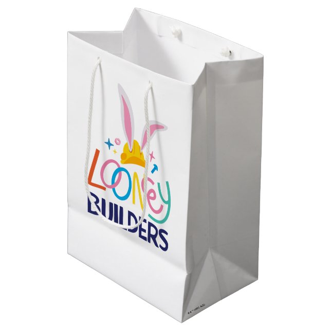 BUGS BUNNY BUILDERS™| Hard Hat Stacked Logo Medium Gift Bag (Front Angled)