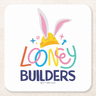 BUGS BUNNY BUILDERS™ Hard Hat Stacked Logo Square Paper Coaster