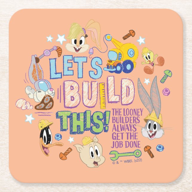 BUGS BUNNY BUILDERS™| "Let's Build This" Sketch Square Paper Coaster (Front)