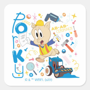 BUGS BUNNY BUILDERS™  Porky Pig Work Tools Square Sticker