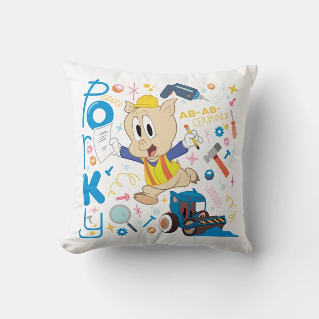 BUGS BUNNY BUILDERS™| Porky Pig Work Tools Throw Pillow (Front)