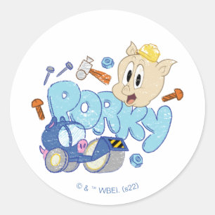 BUGS BUNNY BUILDERS™  Porky Sketch Art Classic Round Sticker