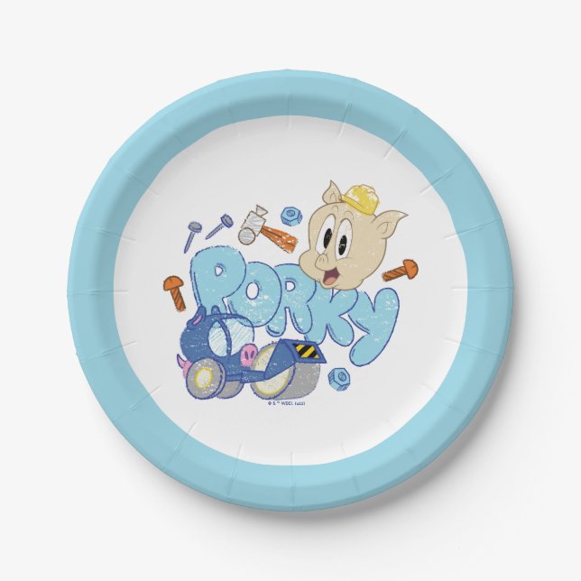 BUGS BUNNY BUILDERS™| Porky Sketch Art Paper Plate (Front)
