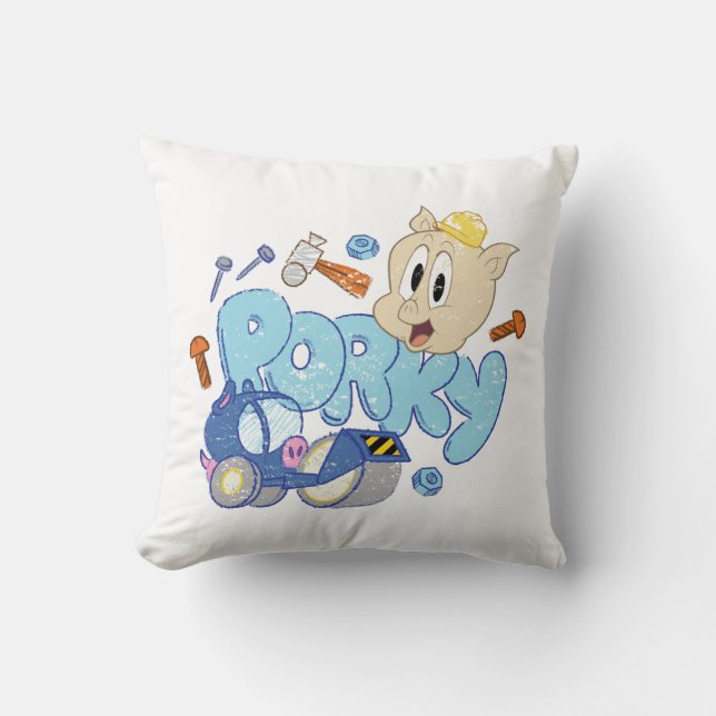 BUGS BUNNY BUILDERS™| Porky Sketch Art Throw Pillow (Front)