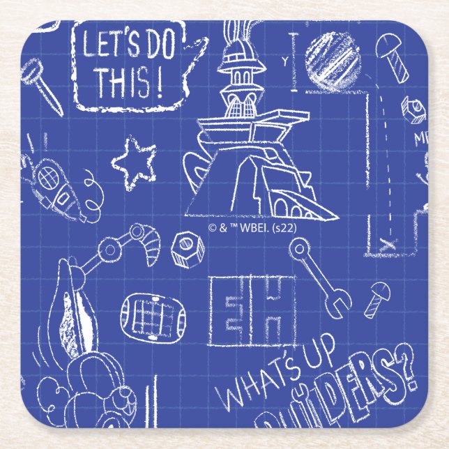 BUGS BUNNY BUILDERS™| Sketch Blueprint Pattern Square Paper Coaster (Front)