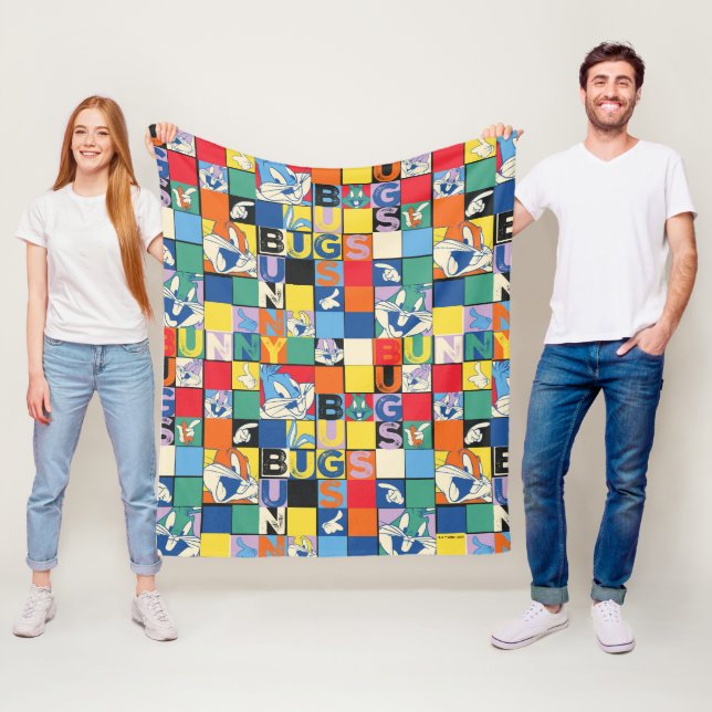 BUGS BUNNY™ Colourful Name and Face Chequered Fleece Blanket (In Situ)