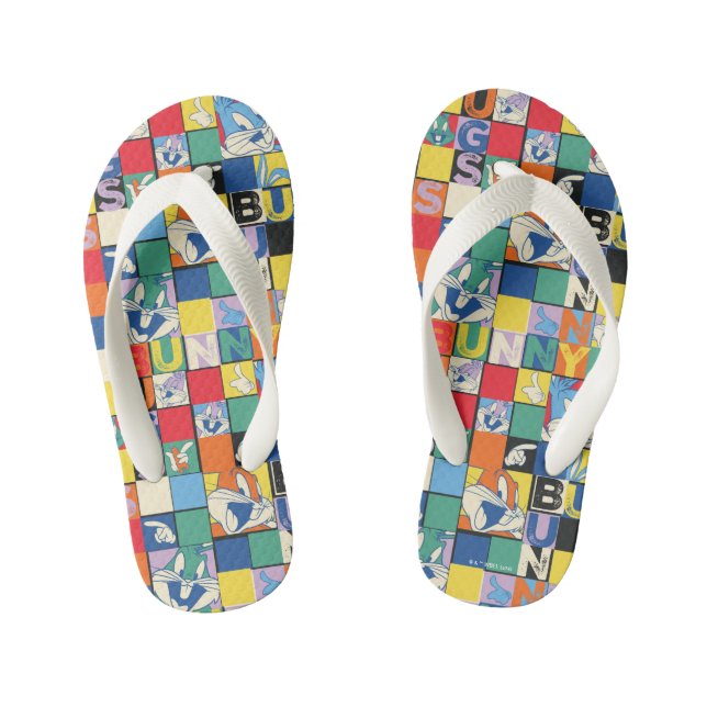 BUGS BUNNY™ Colourful Name and Face Chequered Kid's Flip Flops (Footbed)