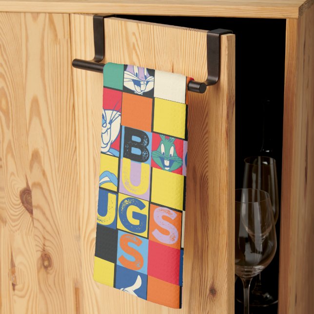 BUGS BUNNY™ Colourful Name and Face Chequered Kitchen Towel (Thirds Fold)