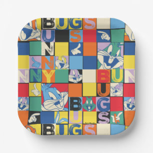 BUGS BUNNY™ Colourful Name and Face Chequered Paper Plate