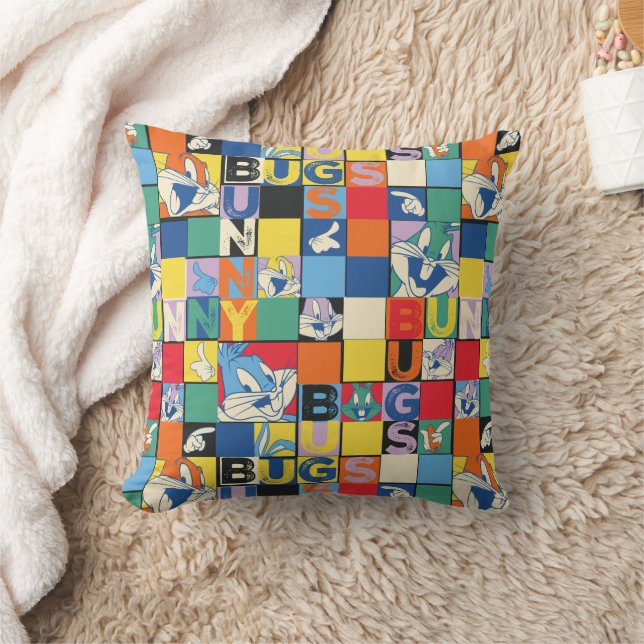 BUGS BUNNY™ Colourful Name and Face Chequered Throw Pillow (Blanket)