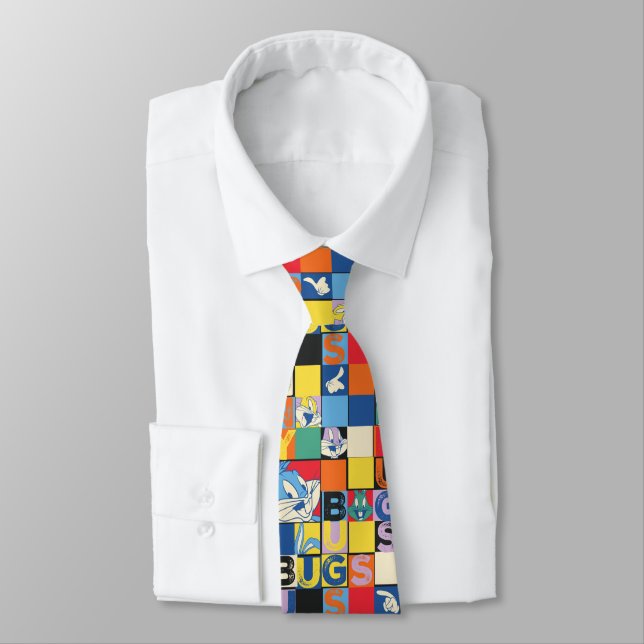 BUGS BUNNY™ Colourful Name and Face Chequered Tie (Tied)
