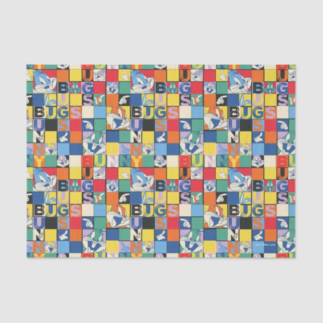 BUGS BUNNY™ Colourful Name and Face Chequered Tissue Paper (Front)