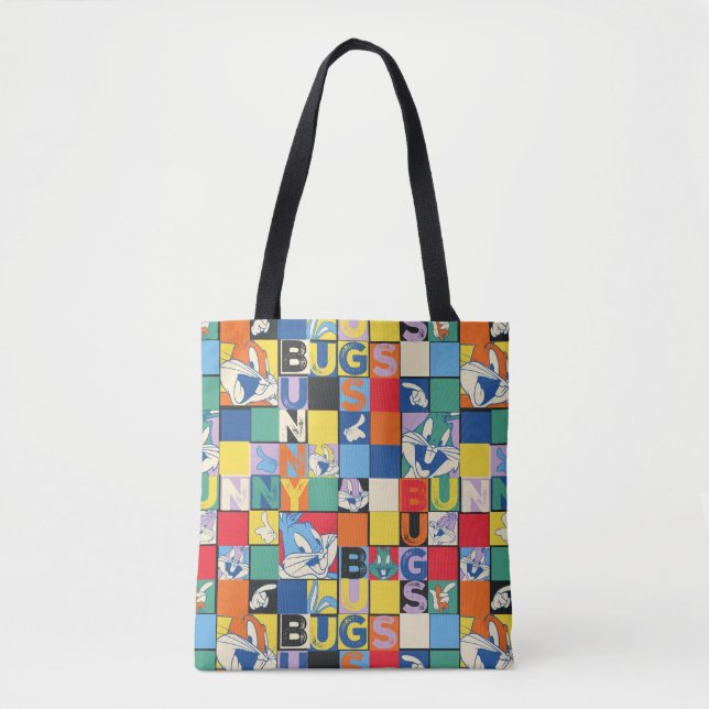 BUGS BUNNY™ Colourful Name and Face Chequered Tote Bag (Front)