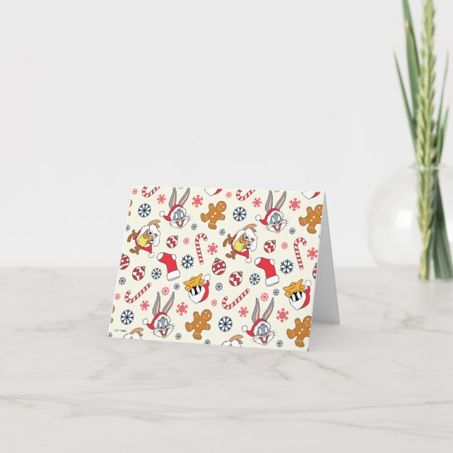 BUGS BUNNY™, DAFFY DUCK™ & Lola Christmas Pattern Note Card (Front)