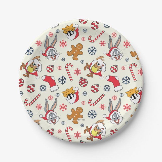 BUGS BUNNY™, DAFFY DUCK™ & Lola Christmas Pattern Paper Plate (Front)