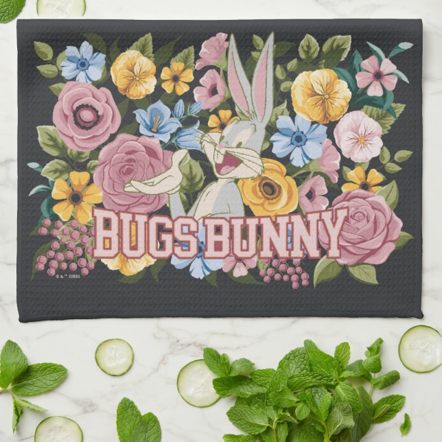 BUGS BUNNY™ Floral Embroidery Graphic Kitchen Towel (Folded)
