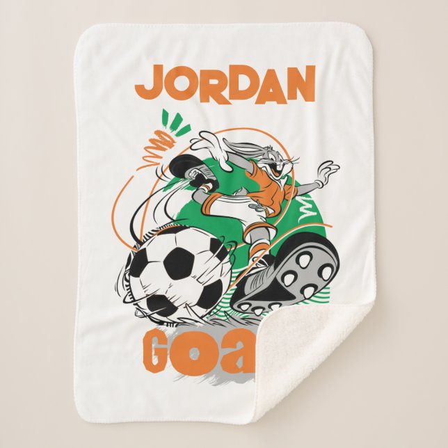 BUGS BUNNY™ Kicking Soccer Goal Sherpa Blanket (Front)