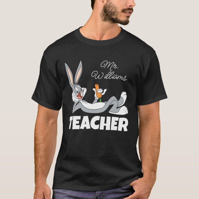 BUGS BUNNY™ Lying Down Eating Carrot Teacher T-Shirt (Front)